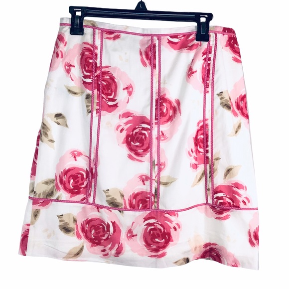 LOFT Pink Roses Cotton Skirt, Size 8 - Picture 9 of 11
